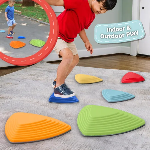 Miniatura 2 de Piedras de equilibrio para niños (paquete de 6), antideslizantes, habilidades motoras gruesas y juego en interiores y exteriores, piedras de salto