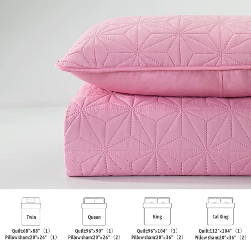 Miniatura 6 de Juego de ropa de cama Whale Flotilla King, colchas suaves de color rosa claro para cama tamaño King, 3 piezas de colcha geométrica ligera