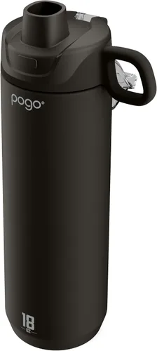 Miniatura 2 de Pogo Botella de agua activa de acero inoxidable aislada al vacío con tapa a prueba de fugas y asa de transporte de silicona, recubrimiento en polvo