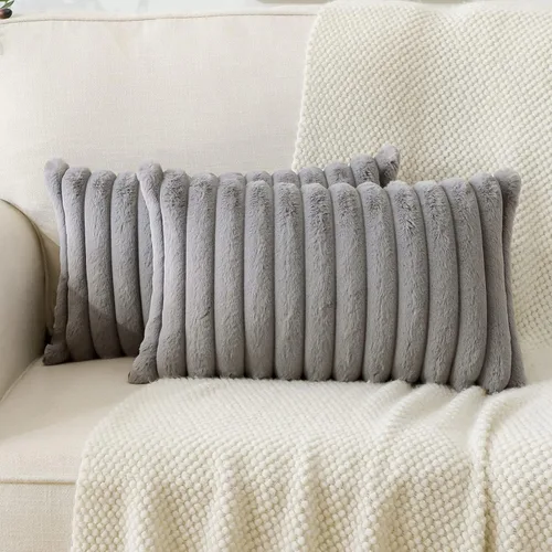 Miniatura 34 de Soleebee Juego de 2 fundas de cojín, terciopelo suave, acogedoras, pelo sintético de conejo, sofá, cama, silla, decorativa para el hogar, 22 x 22