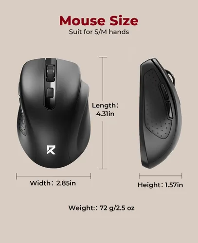 Miniatura 6 de Redragon Mouse inalámbrico BT5.0/3.0 y 2.4G, 6 botones, ratón Bluetooth de 4000 DPI de 5 niveles, batería de 18 meses, ratones ópticos portátiles
