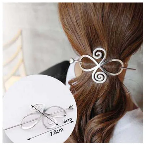 Pasador de pelo vintage con nudo celta plateado, pasador de pelo infinito celta, pasador de pelo largo, clips de soporte para moño, accesorios