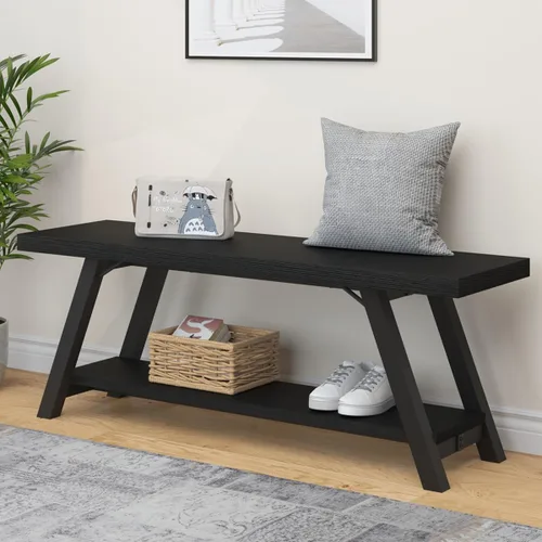 LVB Banco Negro, Banco de Almacenamiento Moderno para Dormitorio, Banco de Madera y Metal para Entrada de Pasillo, Comedor, Sala de Estar, Banco de