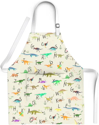 Kids Aprons for Girls and Boys, Toddler Apron with Pocket for Painting, Cooking, Baking, Gardening and Crafts Alfabeto Dinos