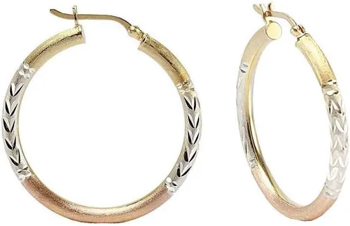 Miniatura 3 de LeCalla Joyería de plata de ley - Aretes de aro de tres tonos con corte de diamante para mujer, Plata de ley, no conocido