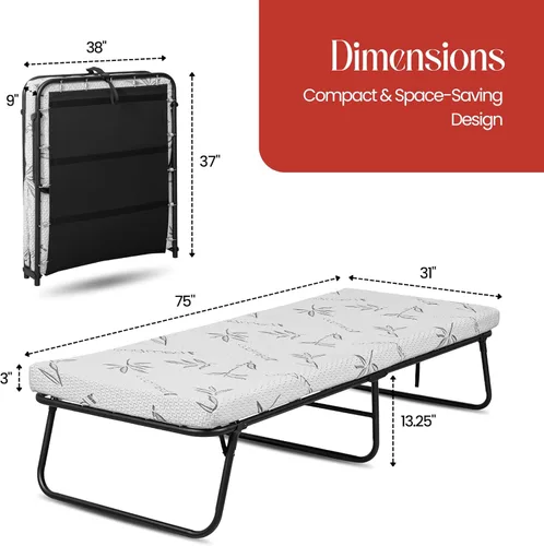 Miniatura 2 de Cama plegable con colchón para adultos y niños, tamaño individual estrecho, cama de invitados plegable con almacenamiento debajo de la cama, montaje