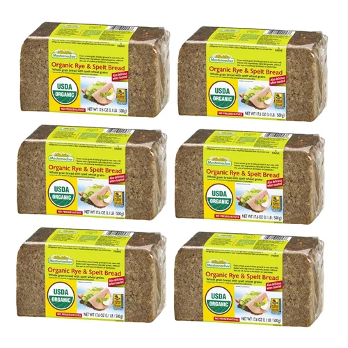 Miniatura 27 de Mestemacher Pan de centeno entero orgánico, 17.6 onzas, auténtico pan de centeno alemán de grano entero Pan europeo denso de alta fibra, orgánico