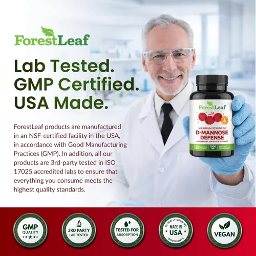 Miniatura 6 de Cápsulas de D-manosa de 1000 mg de ForestLeaf - D-Manosa con arándano rojo, hibisco y vitamina C, salud del tracto urinario para mujeres y hombres