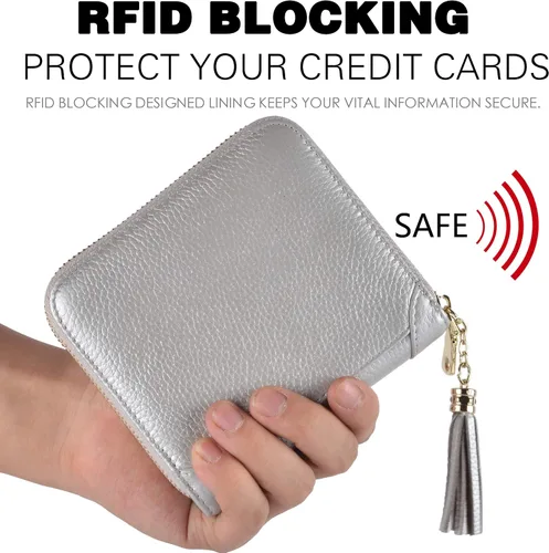 Miniatura 4 de Easyoulife - Billetera de piel con cierre y tarjetero para mujer, con bloqueo de interferencia de radiofrecuencia (RFID), cartera Rfid, M