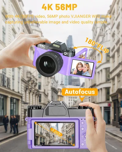 Miniatura 3 de Actualización 2024 VJIANGER Cámara Digital para Fotografía y Videoblogs para YouTube con WiFi, Pantalla Giratoria de 180°, Zoom Digital 16X, Lente