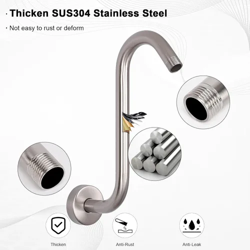 Miniatura 4 de Brazo de ducha en forma de S, tubo de extensión de cabezal de ducha de altura alta, conexión estándar de 1/2 pulgada con brida, impresionante