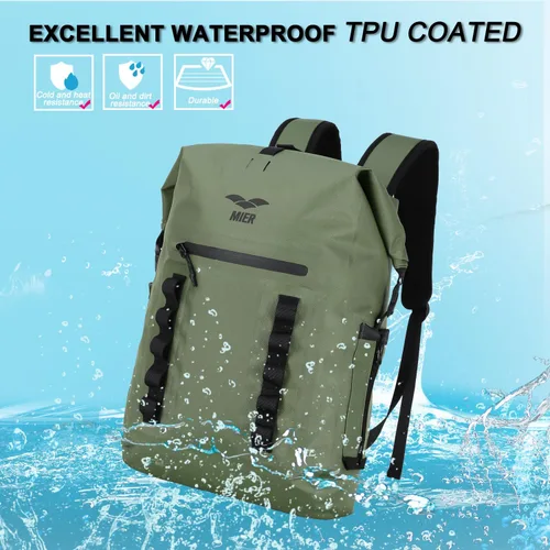 Miniatura 2 de MIER Mochila impermeable Saco con cierre de parte superior enrollable Bolsa seca ligera, Mochilas tipo mochila Verde oscuro