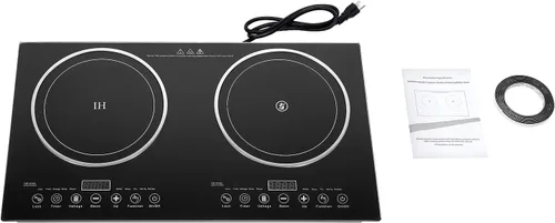 Miniatura 8 de Placa de inducción de doble quemador, 2 zonas de calefacción independientes con 8 niveles de potencia y temporizador, ventiladores de refrigeración