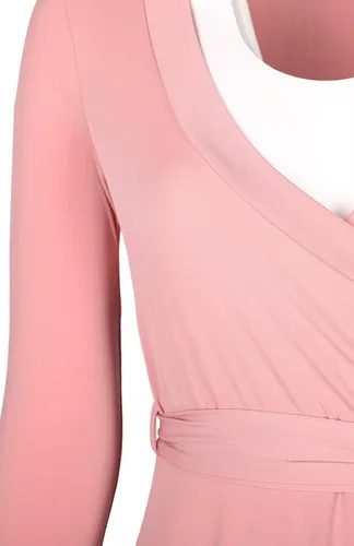 Miniatura 4 de Bon Rosy maxi vestido ceñido de mangas 34 y escote en V liso para mujer