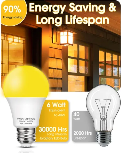 Miniatura 5 de Bombillas LED para exteriores, equivalente a 40 W, color amarillo ámbar, luces LED para exteriores, 6 W, 500 lúmenes, 2000 K, para luces de porche