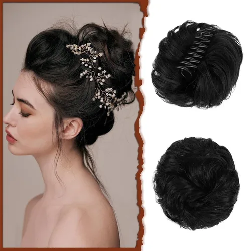 Miniatura 21 de SOFEIYAN Pinza de Gancho Moño Desordenado de Cabello Sintéticico, Cabello Ondulado y Rizado, Pinza de Cabello en Gancho, Chignon, Cola de Caballo