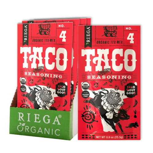 Riega Condimento orgánico para tacos, mezcla de especias Perfect Tex Mex para martes de tacos y chile, 0.9 onzas (paquete de 8)