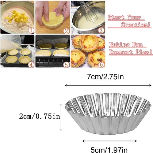 Miniatura 2 de Moldes para tarta de huevo, paquete de 32 moldes para tartas de 2.75 pulgadas, mini latas de aluminio para hornear (paquete de 32 – 2.75 pulgadas)
