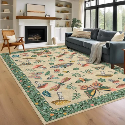 Miniatura 52 de ROYHOME - Alfombra con diseño de hongos e insectos, para pasillos, cocina o baño, antideslizante, lavable, suave, larga, 2 x 6, beige