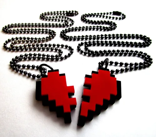 Miniatura 2 de BFF - Juego de collar de corazón de píxeles de la amistad, juego de 2 collar de corazón de 8 bits para el día de San Valentín