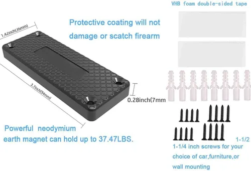 Miniatura 7 de Soporte magnético para pistola y funda de 37.5 libras para camión, armario oculto de goma, imán oculto para pistola para terreno resistente