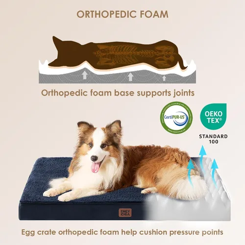 Miniatura 5 de EHEYCIGA Camas ortopédicas XL para perros extragrandes con funda extraíble lavable, color azul marino, 44 x 32 pulgadas