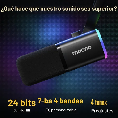 Miniatura 4 de MAONO Micrófono dinámico USB/XLR para transmisión de juegos, micrófono de computadora con software-RGB, botón de silencio, micrófono de escritorio