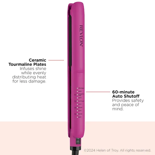 Miniatura 2 de REVLON Plancha plana de turmalina de cerámica de 1 pulgada, alisadora de pelo distribuye uniformemente el calor para menos daño, 5 temperaturas