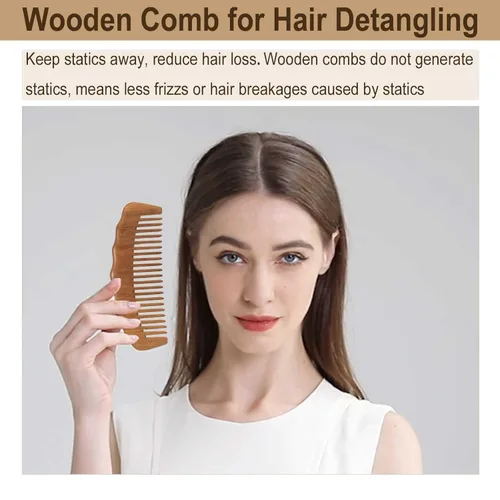 Miniatura 4 de Peine de madera con dientes anchos, peine para el cabello para mujeres, masaje del cuero cabelludo y distribuye aceites