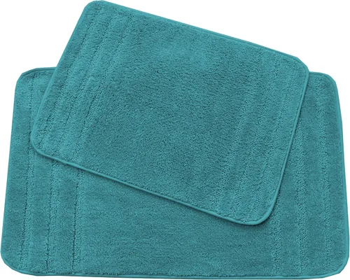 Miniatura 9 de All American Collection Juego de 2 alfombrillas de baño rectangulares antideslizantes de felpa lanuda absorbente de agua para baño y bañera de Beige