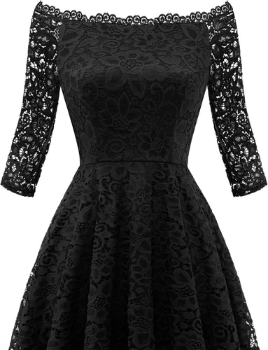 Miniatura 6 de Dressystar Vestido tipo cóctel, de encaje, para mujer, vestido irregular con vuelo y hombros descubiertos, para dama de honor, fiesta formal