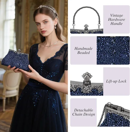 Miniatura 4 de Bolso de mano de Selighting, con cuentas, estilo de los años 1920, para mujer, formal, para novia, de boda, de graduación, elegante, para fiesta