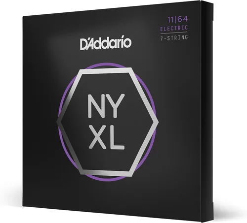 D'Addario Cuerdas para guitarra eléctrica, NYXL entorchadas en níquel, NYXL1164, calibre medio 11-64, juego de 7 cuerdas, paquete de 1