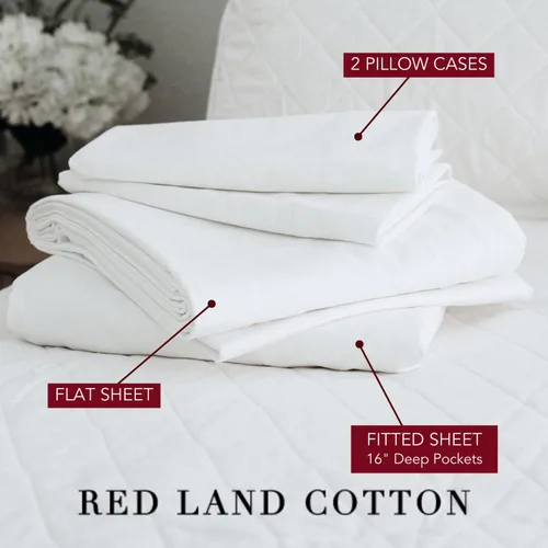 Miniatura 2 de Red Land Cotton Juego de sábanas de lujo 100% algodón cultivado en Estados Unidos Premium Hotel ultra ligero 4 piezas fabricado en Estados Blanco