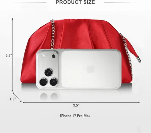 Miniatura 4 de Bolso de mano de noche plisado de satén con cremallera para mujer, elegante bolso formal para boda, baile de graduación, cóctel y fiesta