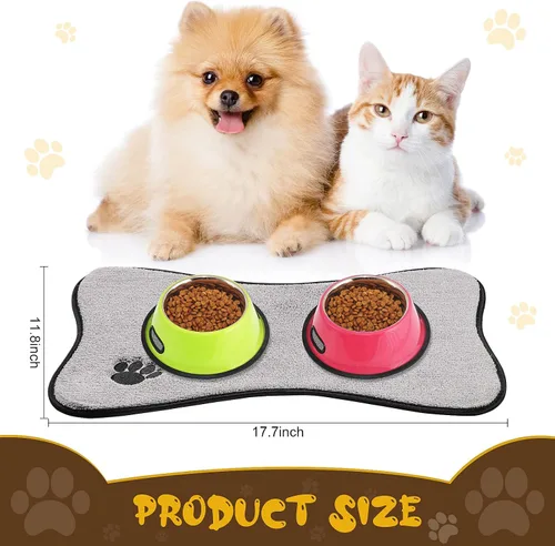Miniatura 2 de Breling Tapete para perros para comida y agua, 2 piezas en forma de hueso, antideslizante, tapete de alimentación para mascotas para debajo