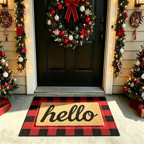 Miniatura 5 de SEEKSEE Alfombra de algodón a cuadros de 27.5 x 43 pulgadas, color negro y rojo, lavable, para interiores y exteriores, para puertas delanteras