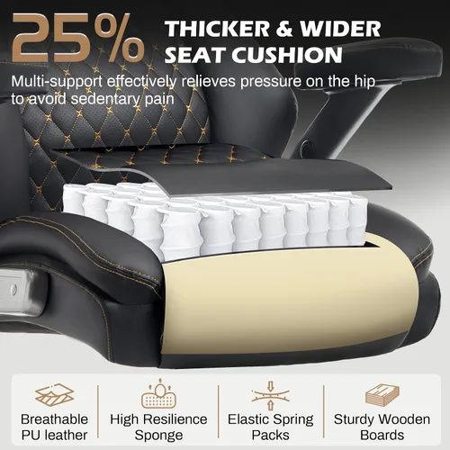 Miniatura 6 de Silla de oficina grande y alta de gran tamaño de 750 libras con reposacabezas ajustable y bolsa de aire lumbar, silla ejecutiva grande con brazos