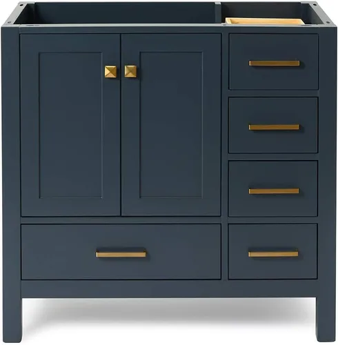Miniatura 48 de ARIEL Cambridge - Mueble base de tocador de baño de 36 pulgadas, madera maciza, 2 puertas de cierre suave, 5 cajones de cola de milano