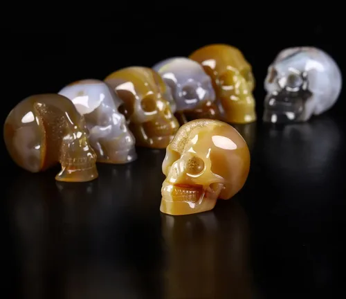 Miniatura 3 de Skullis 2.0 "ágata geoda cráneo de cristal, escultura de arte fino de piedras preciosas talladas a mano, estatua de piedra curativa de Reiki.1396