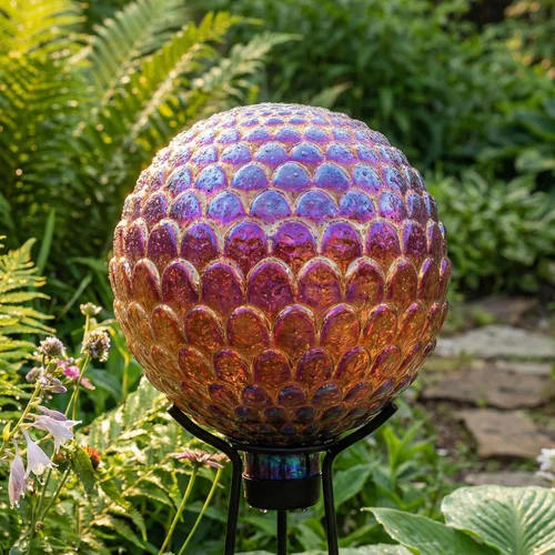 Miniatura 6 de Sunnydaze - Bola de cristal de 10 pulgadas para jardín, globo decorativo para patio y patio trasero, textura festoneada roja, paquete de 2