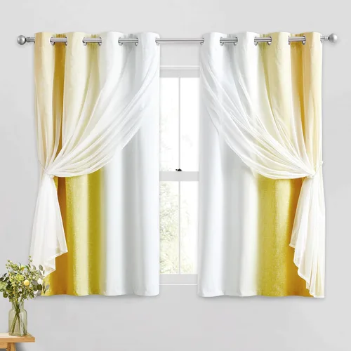 Miniatura 14 de Cortinas 100% opacas con superposición de gasa Mix and Match de doble capa, 54 pulgadas de largo, 2 paneles para dormitorio y sala de estar, azul
