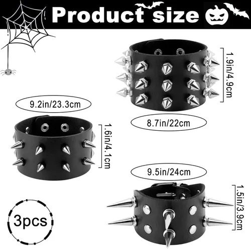 Miniatura 2 de Pulsera con tachuelas, Spike Punk Goth Punk de cuero para mujeres y hombres