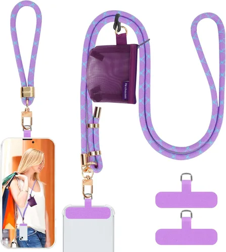 Miniatura 13 de HOTEMIA Cordón para teléfono y correas para la muñeca, cordón para celular ajustable cruzado con billetera desmontable, cordón para iPhone de 8mm
