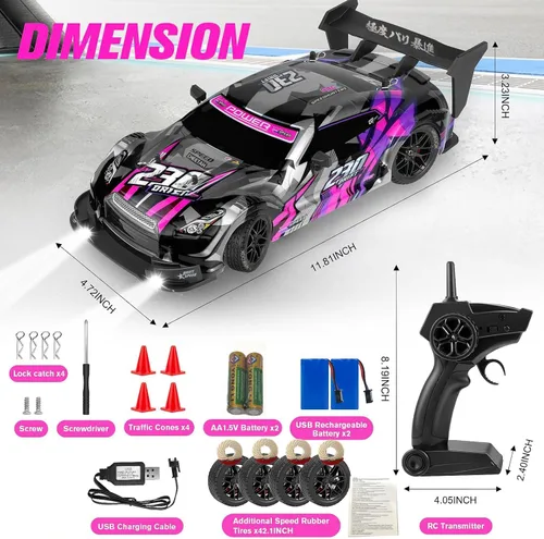 Miniatura 8 de Auto de Derrape RC, Coches RC de Derrape a Escala 1:16, Auto de Carreras RC 4WD de 2.4GHz, Vehículo de Derrape de Control Remoto de Alta Velocidad