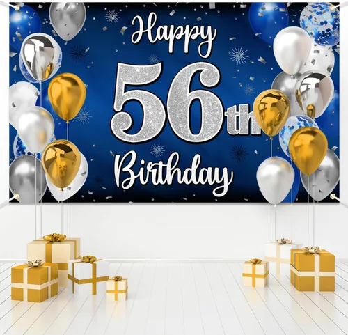 Miniatura 250 de Decoración de feliz cumpleaños 35, globo azul y plateado de 35 años, cartel grande de telón de fondo de cumpleaños, suministros para fiesta de 35th