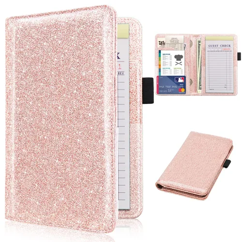 Miniatura 10 de RSAquar Libreta de servidor con bolsillo con cremallera, libretas de servidor de cuero premium para camarera, cartera de camarero libreta