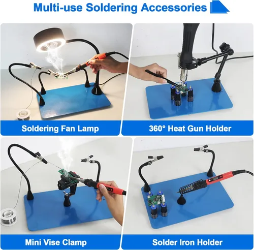 Miniatura 3 de Toolour Manos magnéticas que ayudan a soldar herramientas de tercera mano con luz extractora de humos de soldadura, abrazadera de tornillo
