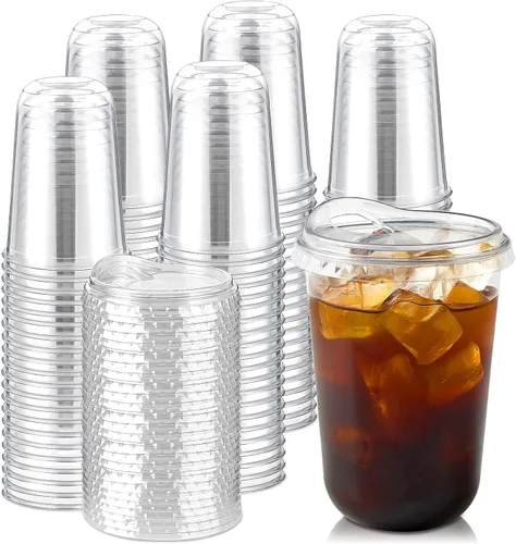 Miniatura 9 de Tazas de plástico transparentes con fondo redondo y tapas con orificio, 25 juegos, tazas de café helado desechables de 16 oz con tapas sin pajita