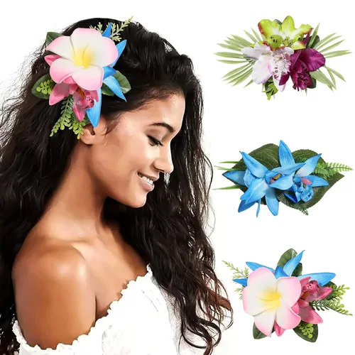 HAIMEIKANG - Pinza para el pelo, 3 piezas de horquillas de flores hawaianas - Accesorios de cabello con flores tropicales artificiales para mujeres